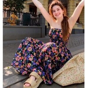 NWT Anthropologie Somerset Strapless Maxi Dress Vibrant Florals Women's Large